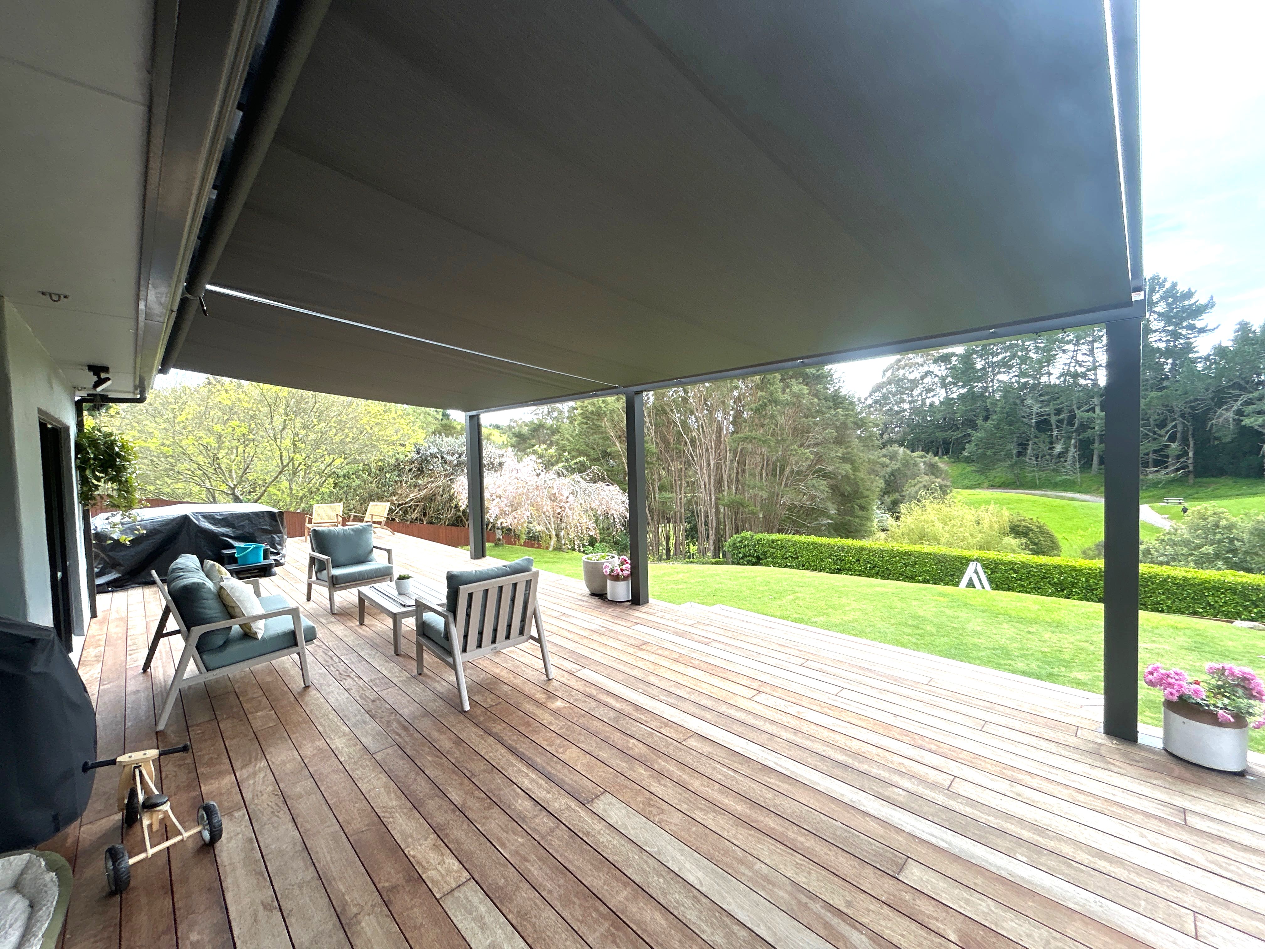 Outdoor area shaded by a Shadevue awning